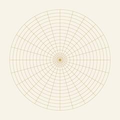 Polar coordinate circular grid isolated on white background. 360 degrees scale. Blank polar graph paper. Vector illustration. Mathematical graph. Lined blank on transparent background.