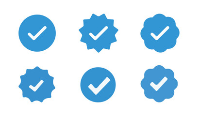Blue verification badge approved check mark icon. Vector illustration eps 10
