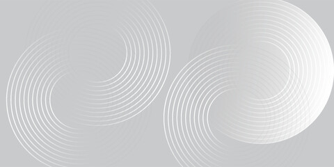Abstract white glowing geometric lines on gray background. Modern shiny blue circle lines pattern. Futuristic technology concept.