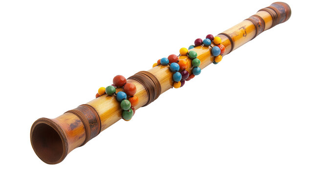 Handmade bamboo rainstick with colorful beads Transparent background, PNG file