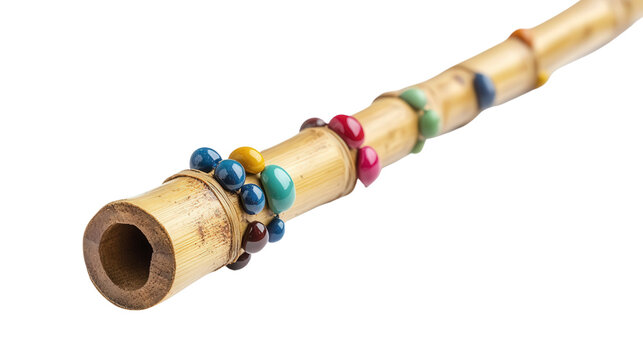Handmade bamboo rainstick with colorful beads Transparent background, PNG file