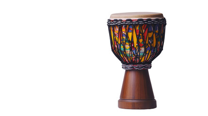 Handmade wooden djembe drum with colorful fabric Transparent background, PNG file