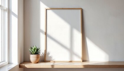 Picture Frame Mockup with Plant on Shelf