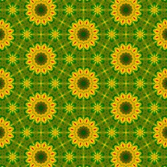 Seamless kaleidoscope floral pattern vibrant yellow and green floral design for fabric, wallpaper, and backgrounds