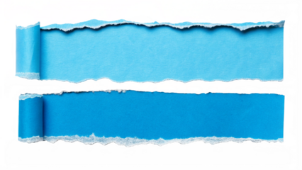 torn blue paper strips revealing a blue background with curled edges