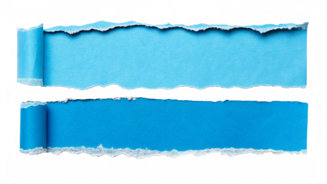 torn blue paper strips revealing a blue background with curled edges
