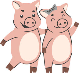 Friendly Pig Couple Cartoon