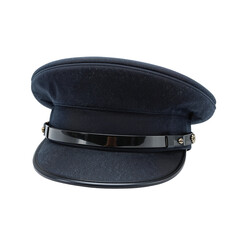 Navy Blue Officer's Cap, Uniform Style, Isolated on Transparent Background
