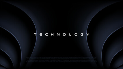 Abstract futuristic dark black background with waved design. Realistic 3d wallpaper with luxury flowing lines. Technology futuristic circuit board blue background, Cyber science tech layout design