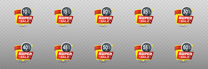 Set of sale discounts, percent icons, stickers, price. Vector 
illustration