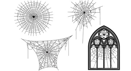 Spooky Black and White Spiderwebs and Gothic Window Designs
