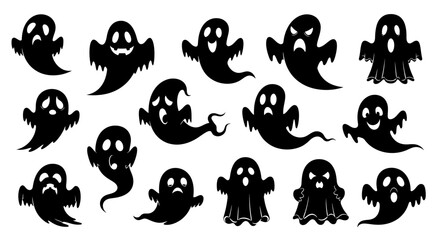 Collection of Various Cartoon Ghost Silhouettes
