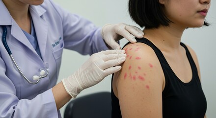 Doctor Examining Patient with Red Skin Rash on Shoulder