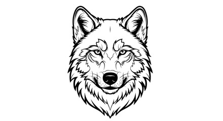 Stylized Wolf Head, Black and White Line Art Illustration