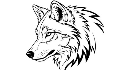 Stylized Wolf Head Profile, Black and White Line Art