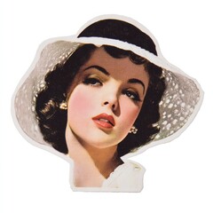 Elegant Vintage Woman in a Lacy Hat Retro Style Portrait Artwork Fashion Illustration Beauty Design Graphic Art Pinup Girl