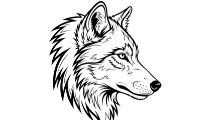 Detailed Black and White Wolf Head Profile Illustration