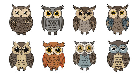Collection of Cute Cartoon Owls in Various Colors