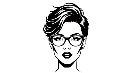 Graphic portrait of a woman with glasses and stylish hair