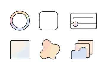 Gradient Line Icons. Line style icons of gradients: rainbow shadow ring, translucent fill icon, pastel slider dot, interface