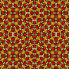 Seamless kaleidoscope floral pattern intricate red and gold floral mosaic design for fabric, wallpaper, and backgrounds