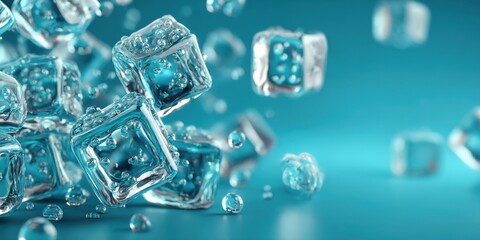 Fototapeta premium Ice cubes on surface banner