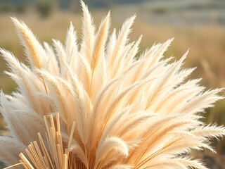 Pastel pampas grass in boho style, soft tones and dreamy backdrop. Serene natural elegance with a touch of whimsy.
