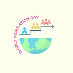 Vector illustration of earth with human population growth ladder, for global World Population Day
