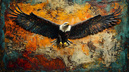 Fototapeta premium Majestic eagle soaring against a textured backdrop.