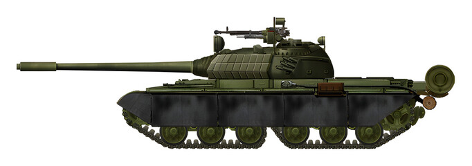 Obj-168T 100mm (The concept of a new MBT, using a chassis with tandem tracks, a turret from a T-55 tank and a 100mm gun) © Tikros