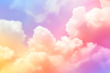 Dreamy sky with fluffy clouds and a soft pastel gradient in pink, purple, blue, and yellow. Ideal for fantasy themes, children’s design, relaxation visuals, or romantic and uplifting concepts.