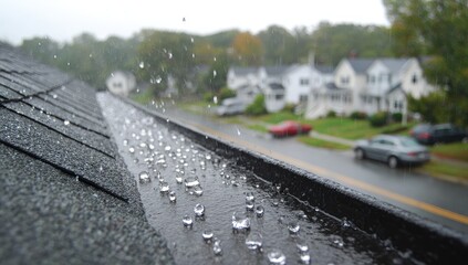 Rainwater cascading down a gutter