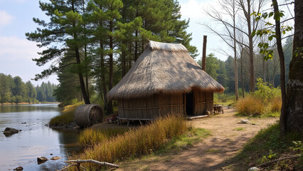 house in the woods, old house in the village, hut in the jungle

