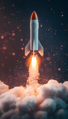 Fototapeta premium An abstract rocket taking off the concept of a startup