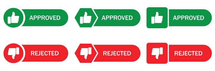 Approved and Rejected Stamp Icon Set – Flat Vector Labels for Verification and Status