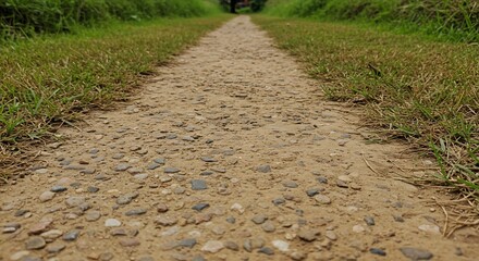 Gravel Path Receding into Green Grassy Field