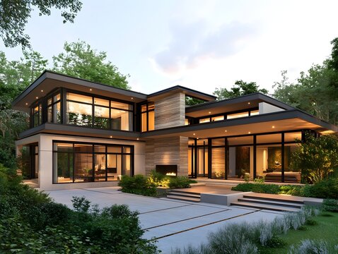 Big modern American house architecture building villa