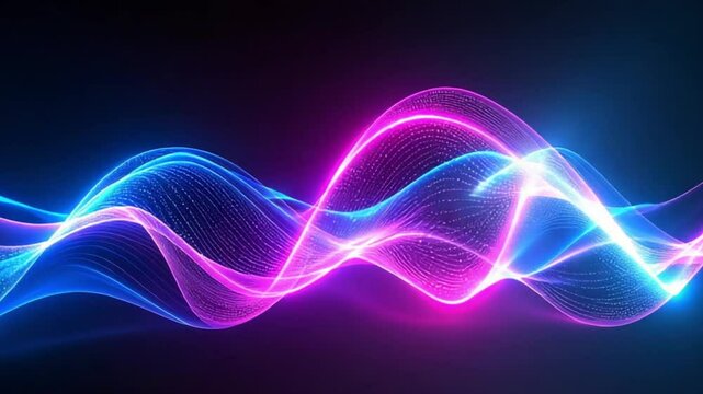 Neon wave abstract art; dark background; digital design; website header