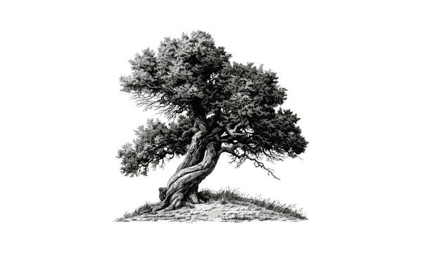 Vector illustration, yew tree, botanical art, garden flora, evergreen plants, natural texture, woodland scenery, tree silhouette, outdoor nature design, eco-friendly elements.