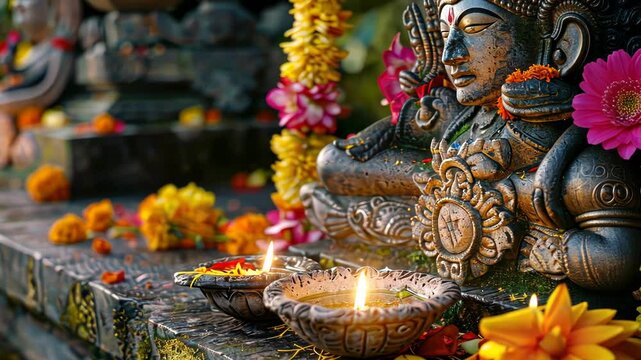 Close-up of statue with lit candle