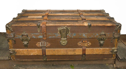 Old treasure chest isolated on white. 