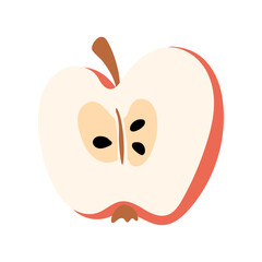 Half an apple. The fruit is a slice. Proper nutrition. The flat color illustration is suitable for applications, posters about health, fitness, exercise, disease prevention and cardiac activity.
