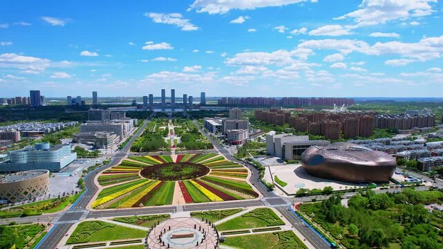 Aerial Scenery of Kangbashi New Area in Ordos, Inner Mongolia, China