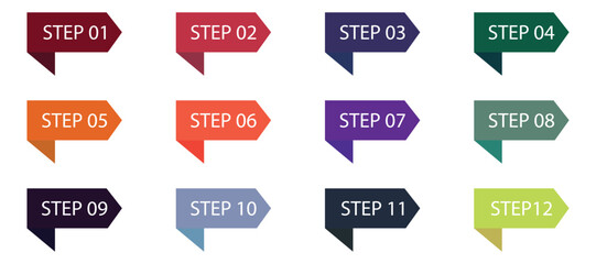 Colorful Numbered Bullet Point and Arrow Marker Set – Modern Vector Flags and Labels from 1 to 15