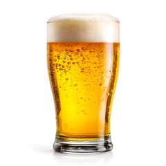 Glass of cold beer with foam isolated on white background