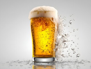 Glass of cold beer with foam isolated on white background