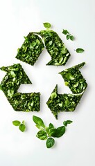 Green recycling symbol made out of leaves and elements
