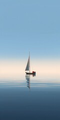 A serene sailboat gliding on calm waters at dawn, captured in soft blue hues.