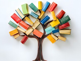 International literacy day concept with tree with books on white background