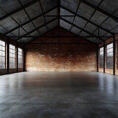 Industrial loft style empty old warehouse interior brick